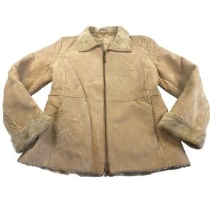 J. Percy Marvin Richards Tan Suede Faux Fur Lined Whipstitch Jacket Women M *Y2K